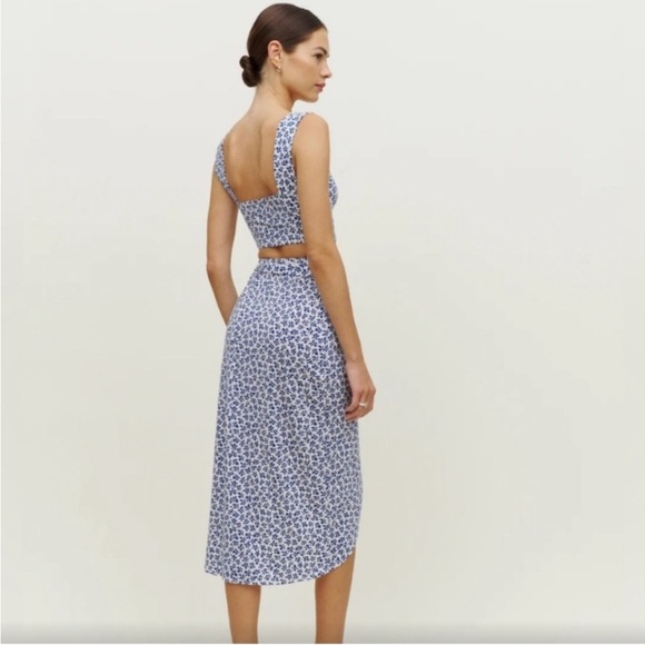 Reformation Two Piece Rika Set in Blue Bombay, Size Small - Picture 4 of 8